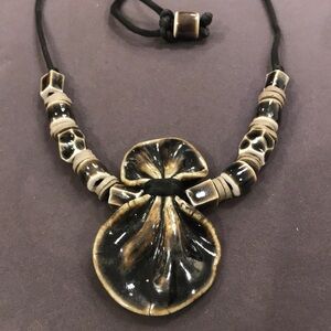 MAYHEW Artisan-Signed Handcrafted Pottery Pendant and Bead Necklace